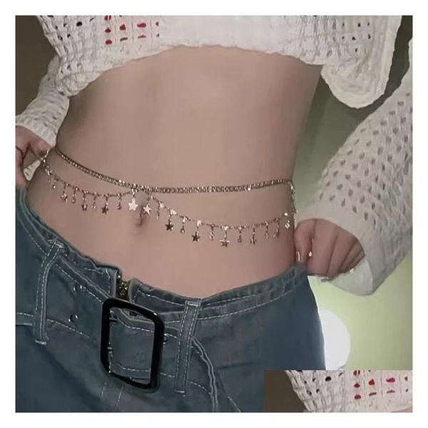 Correntes de barriga personalizadas moda picante menina artesanal estrela pingente cintura decoração europeia e americana sexy praia bikini mti laye dhxkv