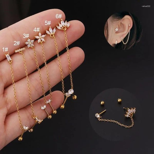 Stud Küpe 5pieces/Lot 20g Piercing Kadınlar Trendi Moda Takı Çift Delmiş Zincir Çiçek Zirkon Kulak Manşet Gençler