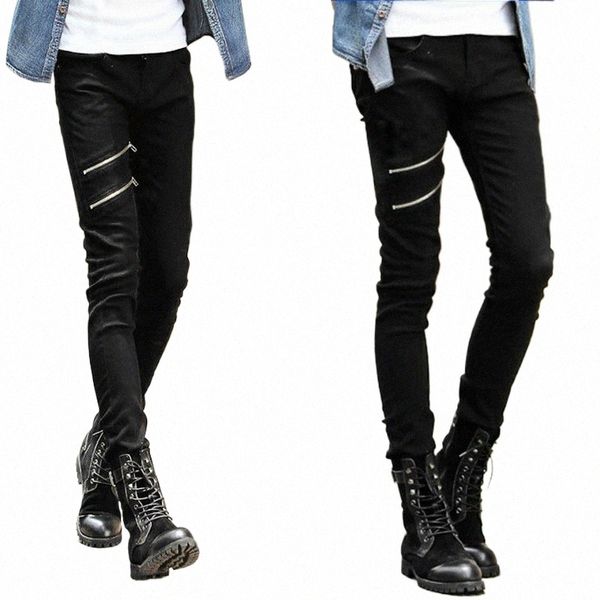 wholesale 2021 Jeans skinny da uomo con doppia cerniera sottile Abbigliamento da uomo per adolescenti Jeans da ragazzo streetwear Pantaloni da uomo 28-34 w1XW #