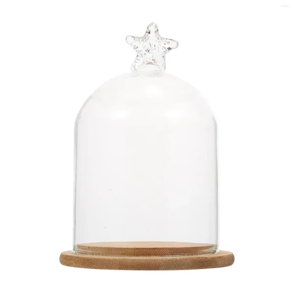 Vasi in Vetro Cloche Cupola Display Trasparente Campana Manico Rotondo Base in Legno 15X10 Cm Barattoli per Fiori Secchi Globi di Neve Fai da Te Torta