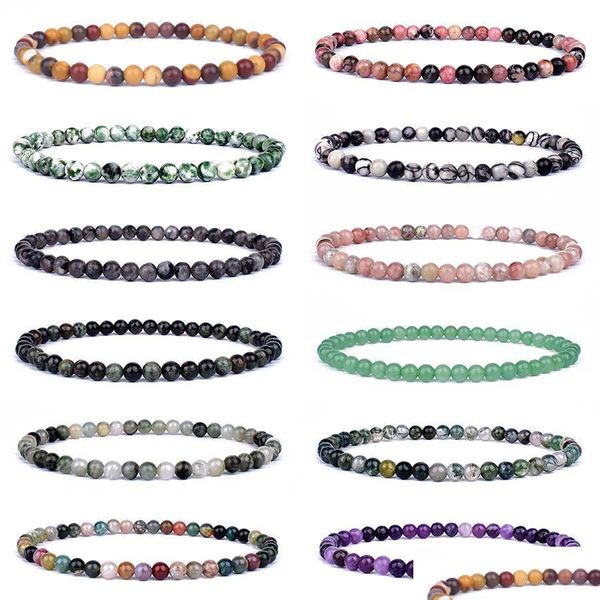 Charme Pulseiras 4mm 6mm Mini Energia Pulseira Natural Stone Beads Yoga Cura Jóias Para Mulheres Homens Melhor Amigo Presente Gota Entrega Otoo1