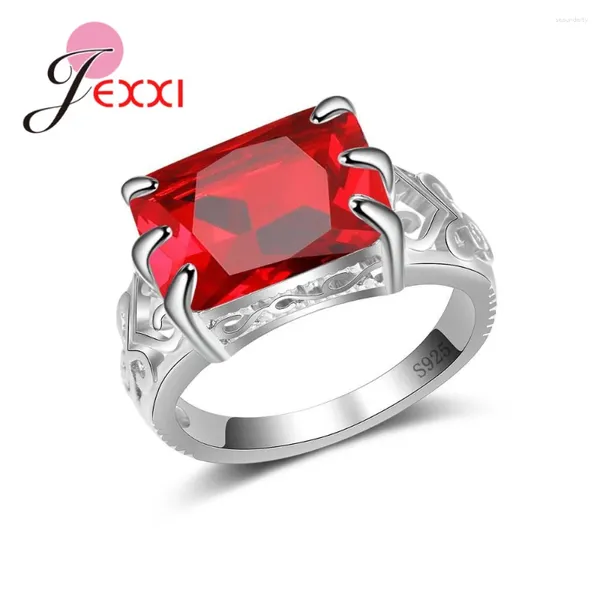 Cluster Ringe Schöne Prinzessin Cut Quadrat CZ 925 Sterling Silber Micro Inlay Rot Zirkonia Romantische Frauen Party Schmuck