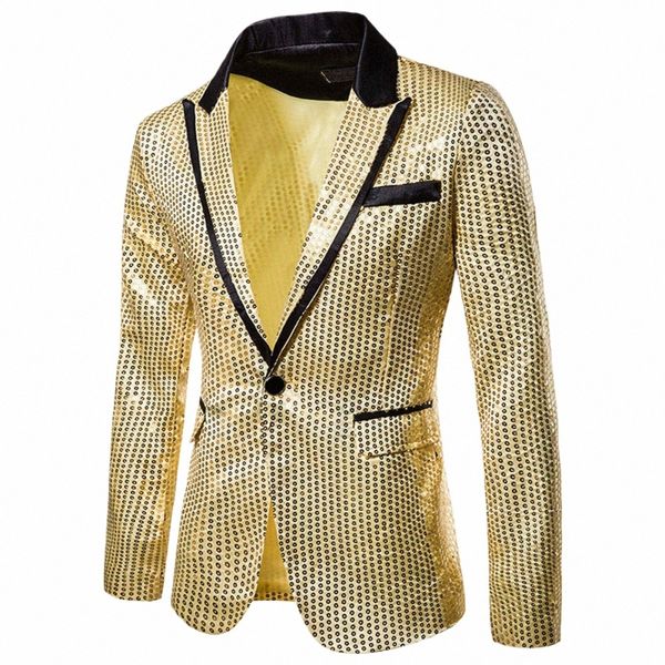 Giacca da uomo con paillettes oro Slim Fit Charm da uomo Blazer casual One Butt Suit Coat Party Wear Top Fiable Abiti maschili L186 #