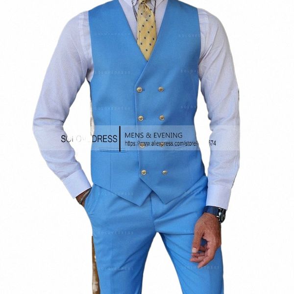 Abito da sposa da uomo per uomo doppio petto Blaze Custom Made Prom 2 pezzi completo gilet + pantaloni Y9sZ #