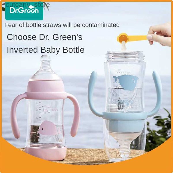 Babyflaschen# Dr.Green Weithals-Babyflaschen für Neugeborene, Glas-Waschflaschen, vorwärts und rückwärts, bidirektional, umgekehrte Milchaufbereitung, L240327