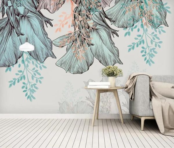 Wallpapers flor papel de parede er mural de parede hd papel minimalista floral impressões de tela para quarto fundo 3d azul