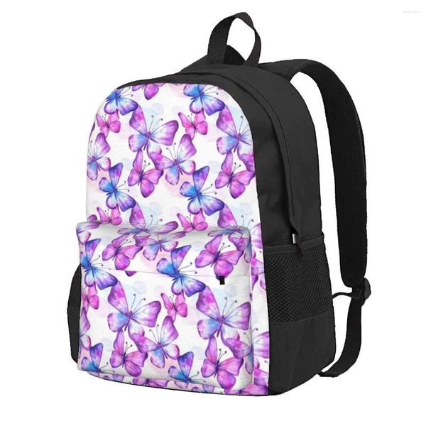 Rucksack Schmetterlinge Aquarelle Insekt Fliegen Natur Lila Outdoor-Stil Rucksäcke Junge Hübsche Schultaschen Design Großer Rucksack