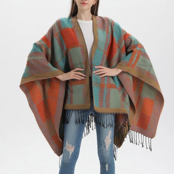 Lenços vintage pescoço quente envoltório borla cachecol feminino listrado macio tricô cashmere pashmina outono inverno à prova de vento xale warps