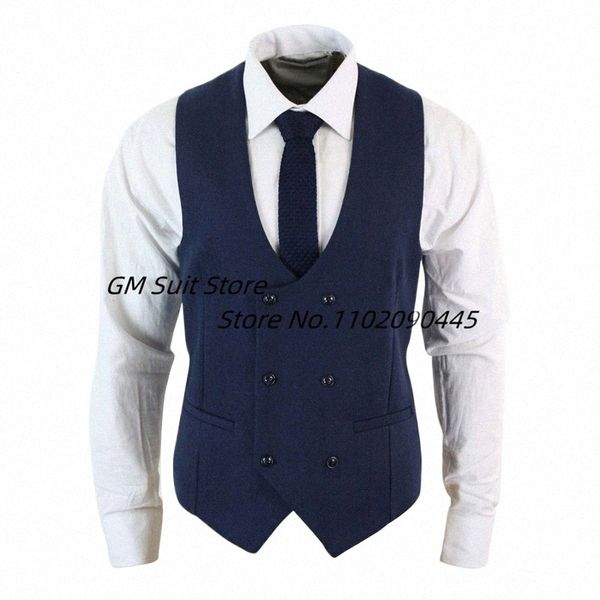 Abito da uomo Gilet Slim Fit Doppio Petto in misto lana Formale Busin Gilet Blazer per lo sposo da sposa 74Dw #