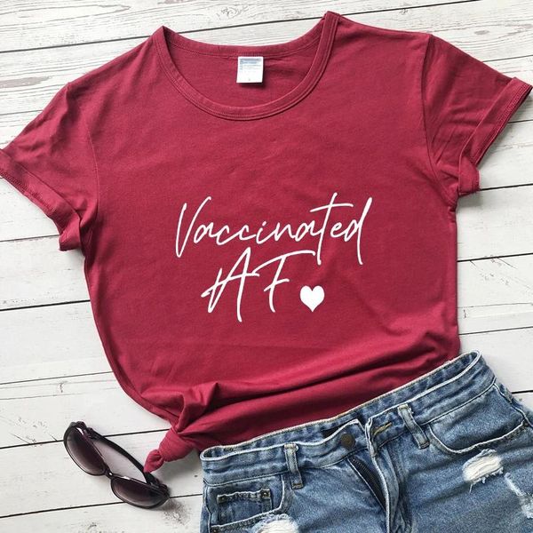 Damen-T-Shirts, geimpftes Baumwoll-T-Shirt, lustiges Bewusstseins-Pro-Impfstoff-T-Shirt, süßes Frauen-Top-T-Shirt mit sozialer Distanzierung