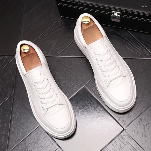 Casual Schuhe Koreanischen Stil männer Lace-up Original Leder Weiß Schuh Atmungsaktive Streetwear Plattform Turnschuhe Junger Gentleman Männlich