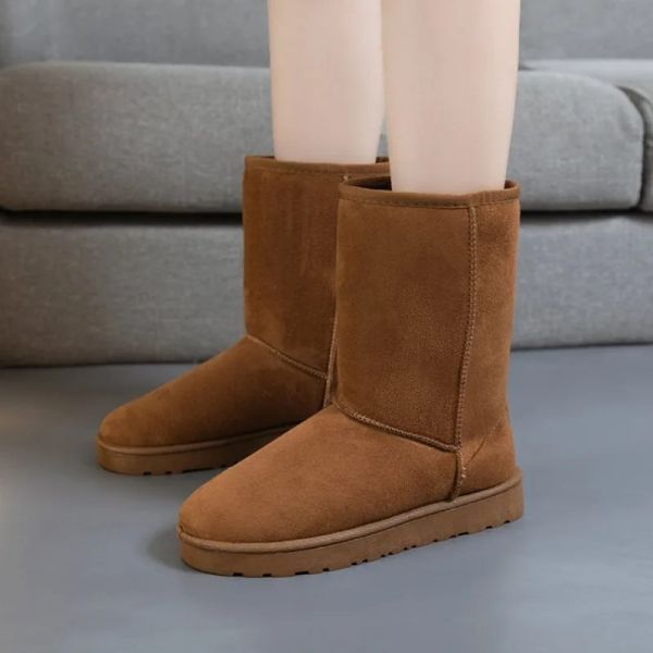 Botas New Australia Australia Couro Mulheres Classic Classic Alto Curto Midcalf Botas de neve de inverno Ladies Fashion Wood Sapatos castanhos marrom preto