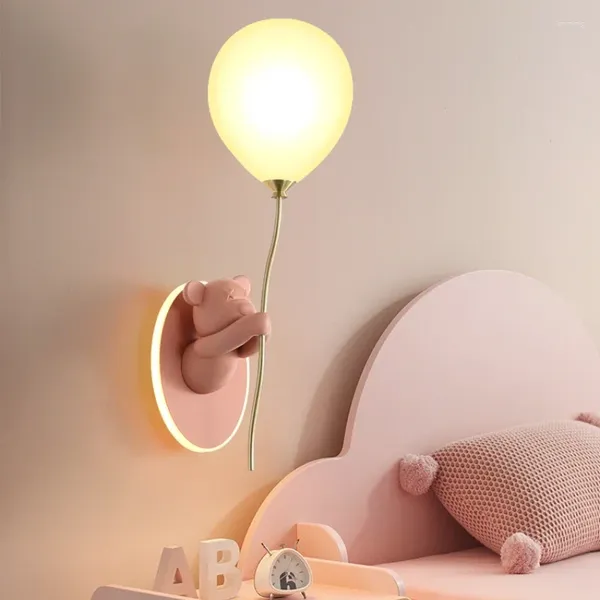 Настенный светильник, украшение для детской комнаты, воздушный шар с медведем, 2024, внутреннее освещение, полимерное стекло, мультяшные светильники для дома