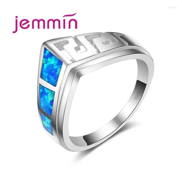 Cluster Ringe Geometrische Form Sterling Silber Ring Schmuck Für Party Geschenk Blauer Feueropal Frauen/Männer Hochzeit Verlobung Bijoux