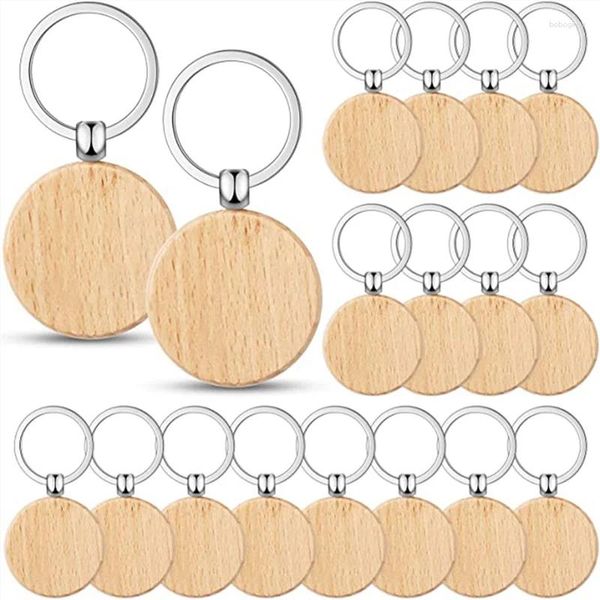 Ganci 50 Pezzi Tag Chiave in Legno Vuoto Incisione Grezzi Portachiavi in Legno Non Finito Tag Anello per Artigianato Fai da Te Rotondo