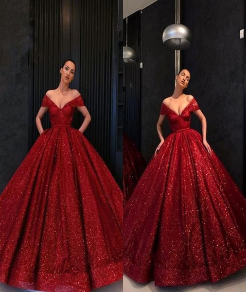 Abiti Quinceanera da sera rosso vino con paillettes scintillanti Abito da ballo con scollo a V Maniche corte con tasche Festa di compleanno Prom formale D6846327