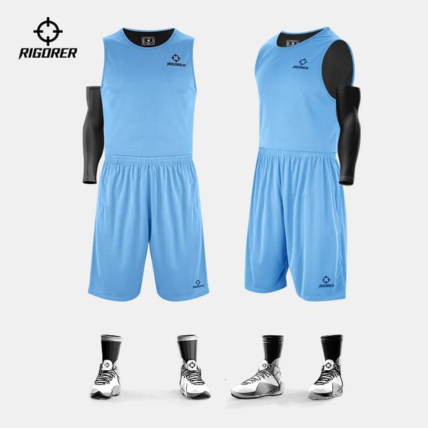 Rigorer dupla face impressão basquete jerseys equipe clube terno masculino diy esportes respirável conjunto de treinamento sem mangas uniforme plus size 240325