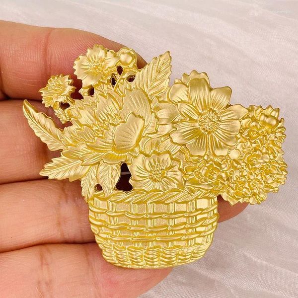 Broches personalizados, elegantes, grandes, cesta de flores, broche, textura fosca, emblema requintado, acessórios de roupas masculinas e femininas