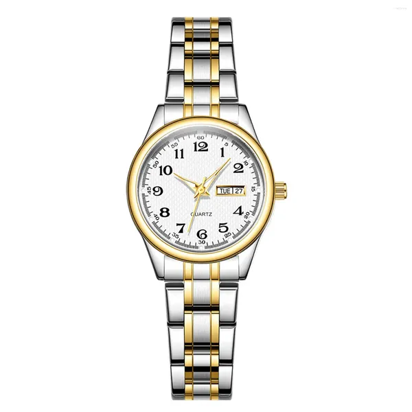 Relógios de pulso senhoras luxuoso pulseira redonda relógio simples quartzo com calendário duplo para o presente de Natal do dia dos namorados