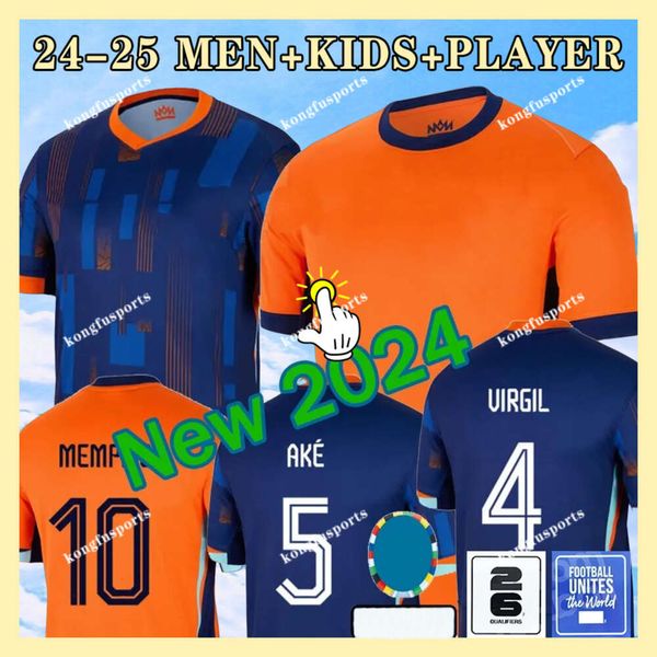 24 25 NetHErlANDs MEMPHIS Maglia da calcio per club europeo Olanda 2024 Maglia da calcio per squadra nazionale olandese Euro Cup Uomo Kit per bambini Set completo Casa lontano Playe MEMPHIS XAVI GAKPO