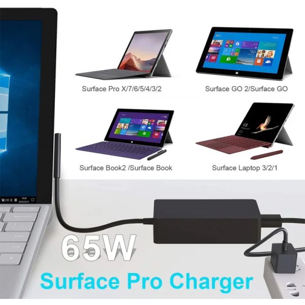 Adapter Surface Pro Ladegerät 65W für Microsoft Surface Pro 9 Pro 8 Pro X Pro 7 Pro 6 Pro 5 Pro 4 Pro 3 Surface Laptop 1 2 3 Surface Go 2