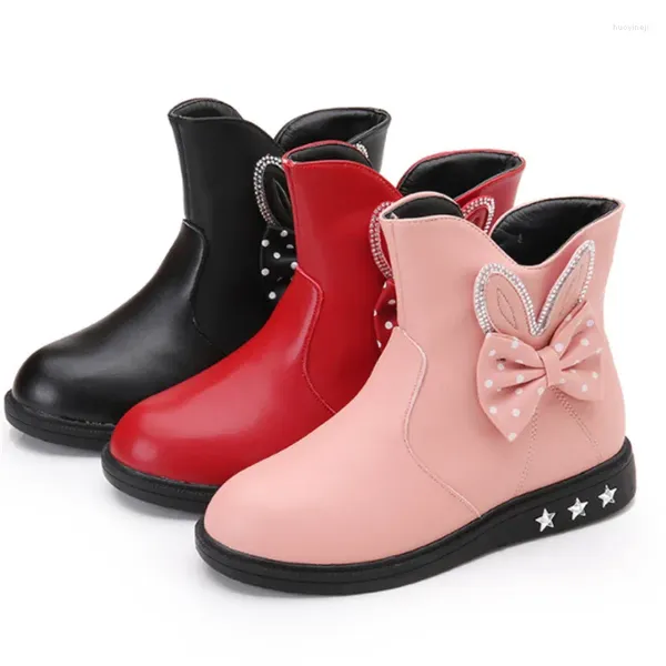 Botas crianças para meninas tornozelo pu couro pequeno arco princesa crianças sapatos quentes inverno tamanho 27-27 tenis infantil