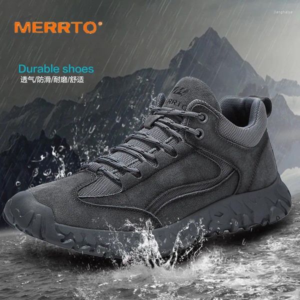 Scarpe da fitness Pelle bovina Outdoor Stivali da caccia impermeabili da trekking da uomo Scarpe da ginnastica tattiche da combattimento casual alla caviglia nel deserto