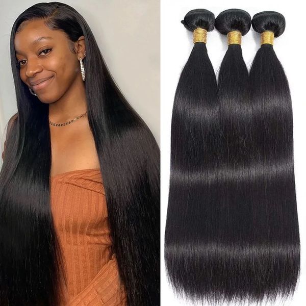 30 32 Polegada osso em linha reta tecer pacotes cabelo humano brasileiro remy extensões de cabelo humano 100% natural original feixes de cabelo cru