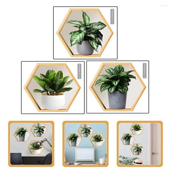 Wallpapers 3 folhas verdes plantas em vasos decalques para paredes casca e vara decoração porta murais pvc escritório adesivo de unhas