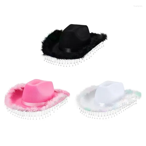 Boinas chapéu de cowboy para bailes strass mulher modelo à prova de vento mostrar 28tf