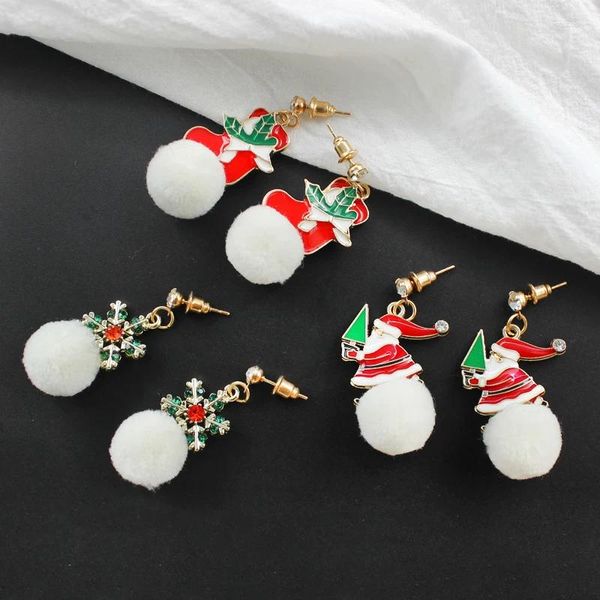Baumelnde Ohrringe, klassischer Weihnachtsschmuck, Weihnachtsmann, Kristall, Schneeflocke, Stiefel, Baum, weißer Pompon-Anhänger, Geschenke für Freunde