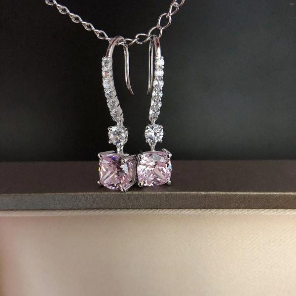 Orecchini a bottone (4 ct totali) 2 ct ciascuno con diamante rosa taglio cuscino in oro bianco 18 carati AU750 orecchino gioielli femminili E060