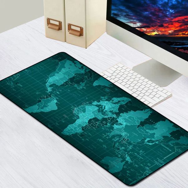 Pads Mapa do Mundo Mouse Pad Borracha Tapete Grande Gaming Mousepad Gamer Velocidade XXL Antiderrapante Bloqueio Edge Desk Map Pad para PC Teclado