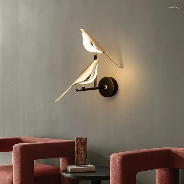 Lâmpada de parede Nordic LED 360 ° Rotação Bird Lights Cabeceira Pendurada Luz Novidade Rotativa Quarto Iluminação Interior