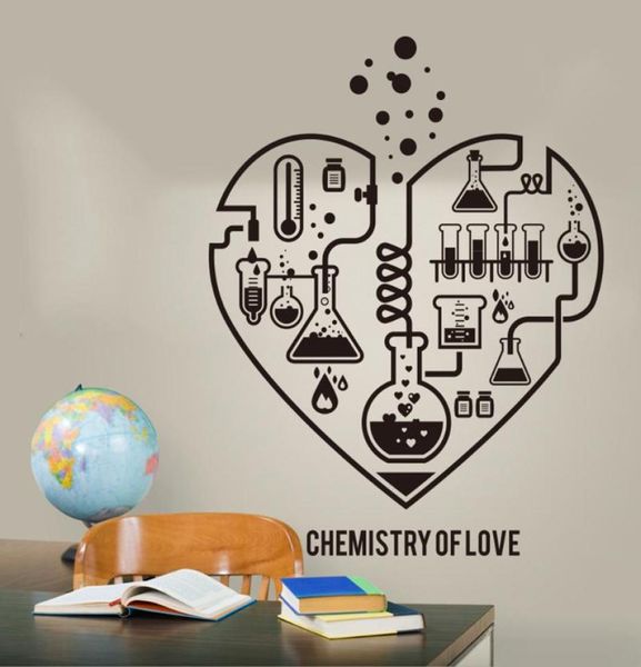 Adesivos de parede Grande Química Ciência Abstrata Coração Decalque Laboratório Sala de Aula Geek Valentine Adesivo LW3184732467