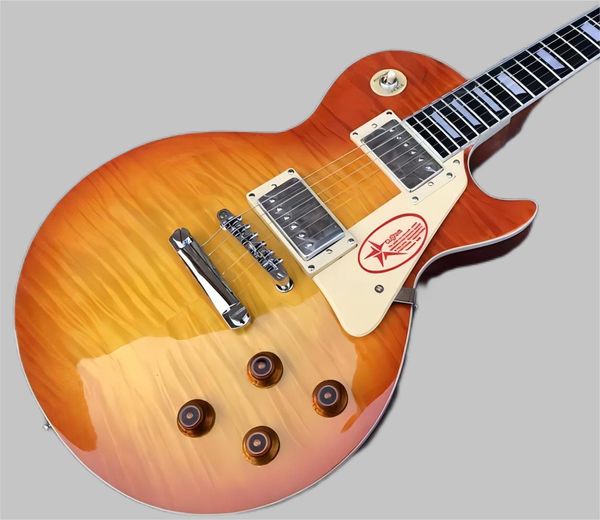 China E-Gitarre OEM-Shop G Stan dard E-Gitarre R9 Les VOS geflammte Ahorndecke E-Paul-Gitarre Rotbraune Farbe