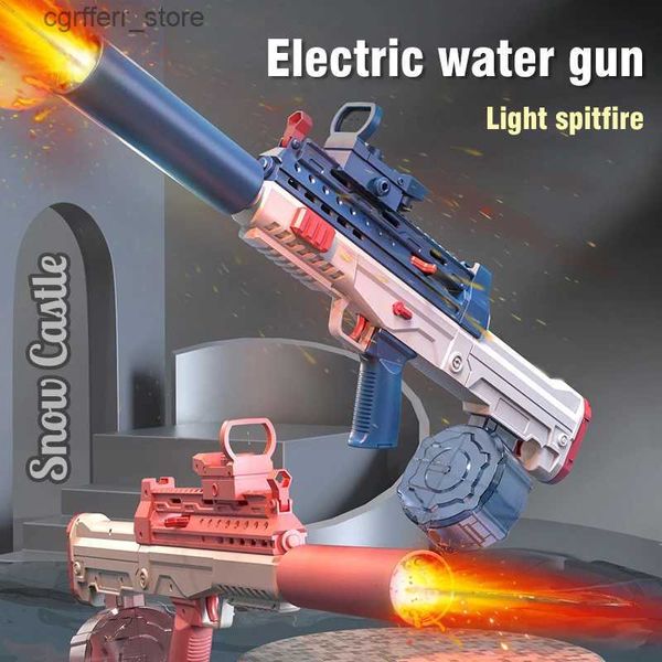 Pistola giocattoli scoppio pistola ad acqua elettrica LED getto di fuoco pistola tiro giocattolo completamente automatico estate acqua spiaggia gioca giocattolo per bambini ragazzi ragazze adulti240327