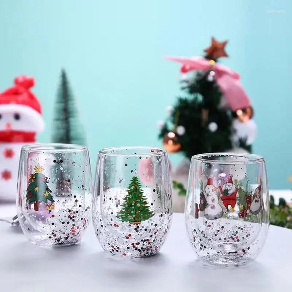 Weingläser, doppelschichtiger, mit Pailletten besetzter Glas-Weihnachtsbaumbecher, der keine Angst vor Hitze oder Weihnachtsgeschenken hat