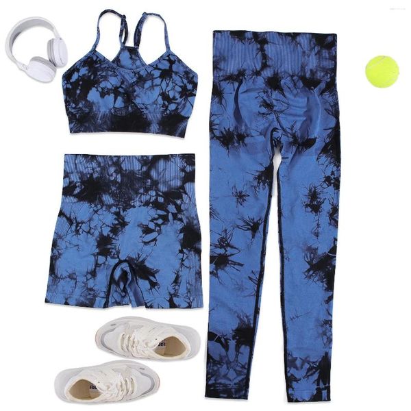 Set attivi CHRLEISUR Yoga 2/3 pezzi Set Tie Dye senza cuciture con imbottiture Reggiseno Run Fitness Sport Push Up sexy Pantaloni da palestra a vita alta