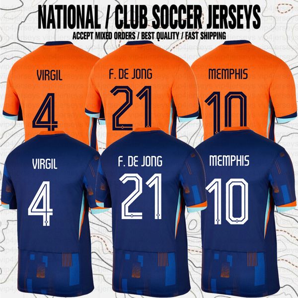 F. de Jong Memphis Virgil Ake De Ligt Camisas de futebol Euro Cup HoLLAnd Dutch NL Home Away Camisas de futebol da seleção nacional