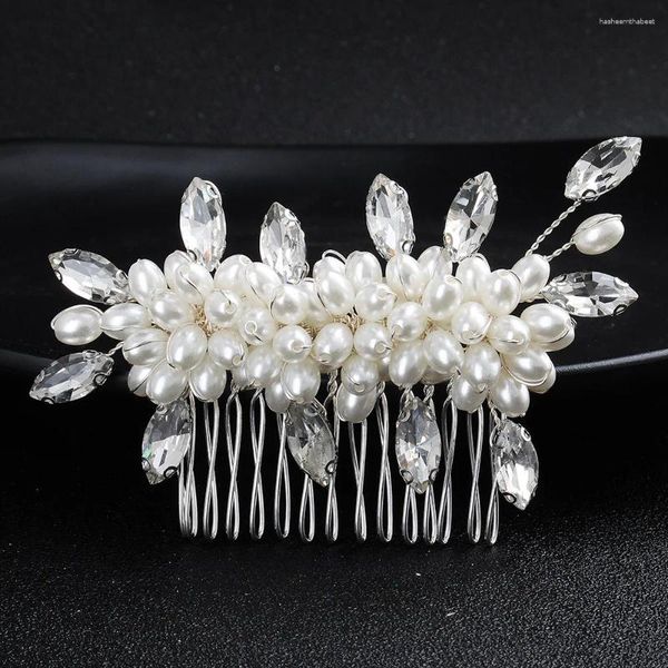 Grampos de cabelo pentes de casamento da noiva pentes de pérolas artificiais desenhos headpieces strass folha grampos de cabelo feminino meninas festa jóias acessórios