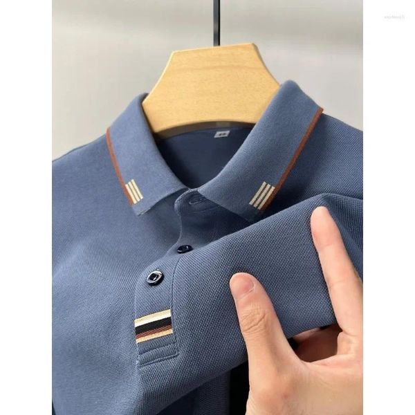 Polo da uomo in cotone risvolto lussuoso casual di fascia alta 2024 camicia POLO a maniche lunghe aderente ampia tendenza coreana ricamo Top