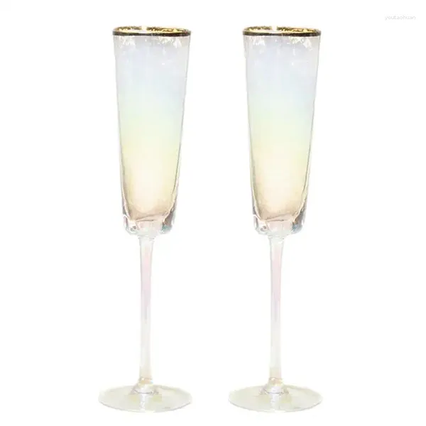 Bicchieri da vino Flutes da champagne in vetro sfumato da 150 ml con bordo dorato scintillante dorato