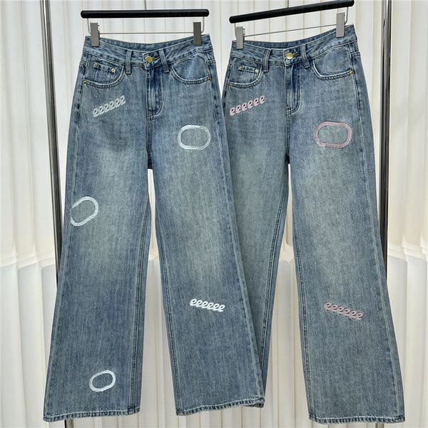 Klassische bestickte Jeans für Damen, gerades Bein, coole Mädchen-Hip-Hop-Denim-Hose, Streetwear