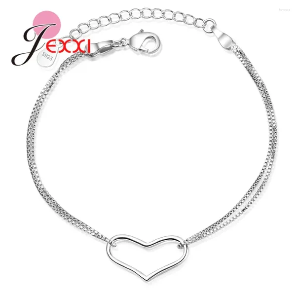 Link pulseiras na moda feminina doce coração pulseiras para venda design simples 925 prata esterlina tamanho ajustável correntes de mão