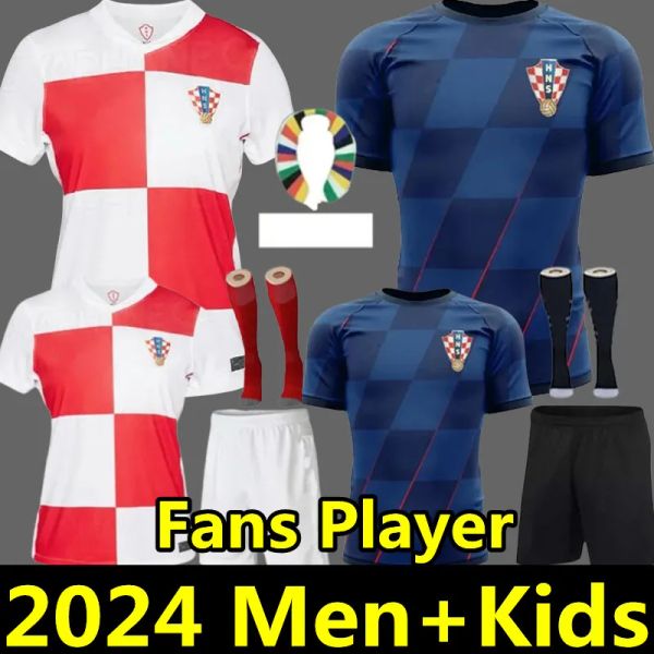 2024 Euro Cup Croácia Futebol Jerseys Clube Conjuntos Completos 10 Modric 7 BREKALO PERISIC Camisa Away BROZOVIC KRAMARIC REBIC 1 LIVAKOVIC Camisa de Futebol da Seleção Nacional Uniforme