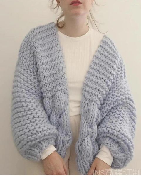 Frauen Strick 2024 Frühling Mode Lose Ceylon Dicke Nadel Reine Handgemachte Blase Pullover Kleine Strickjacke Gestrickte Mantel