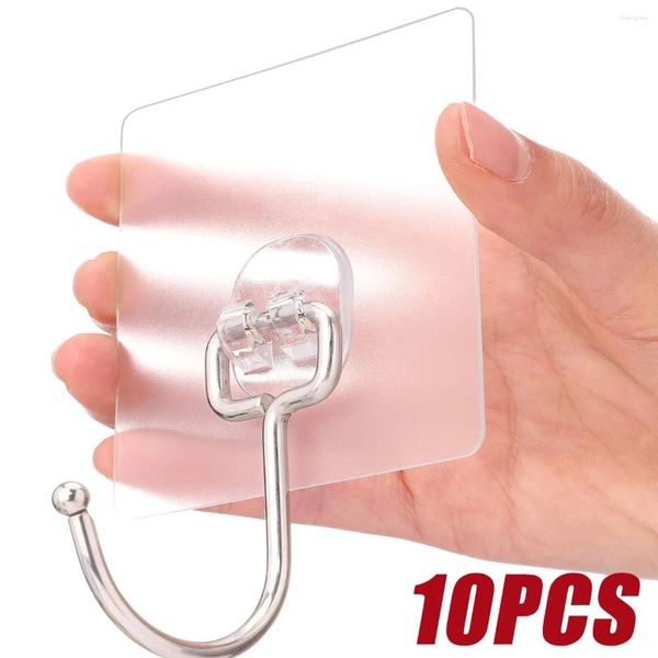 Ganci Appendiabiti adesivo resistente in acciaio trasparente per cucina Porta del bagno Parete Appeso appiccicoso Supporto per presa di corrente