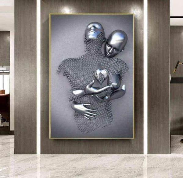Coppie nordiche Figura in metallo Statua Arte della parete Pittura moderna Poster Amante Scultura Incisione Utilizzata per Corridoio Camera Home Decor H5432385