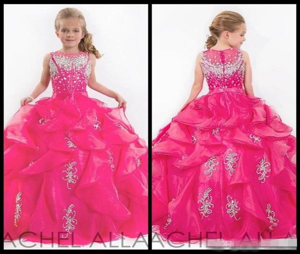 Милые блестящие пышные платья для маленьких девочек, детское платье принцессы с блестящим тяжелым бисером, детское платье с цветочным узором для девочек, фуксия, детские платья для выпускного вечера3653314